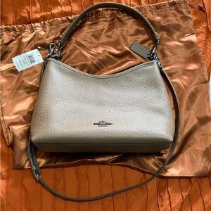 Coach laurel Pebbled Leather Shoulder Bag in dark stone